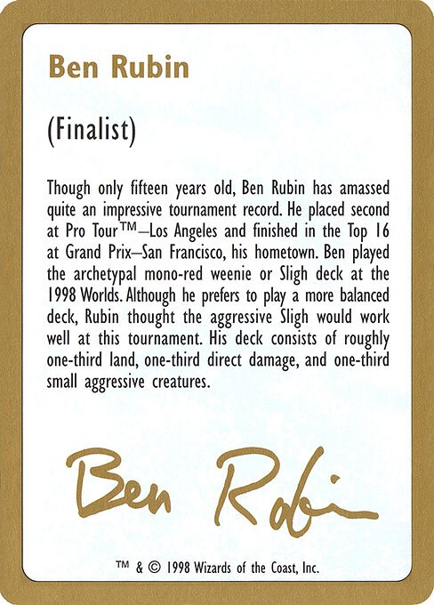 1998 Ben Rubin Biography Card