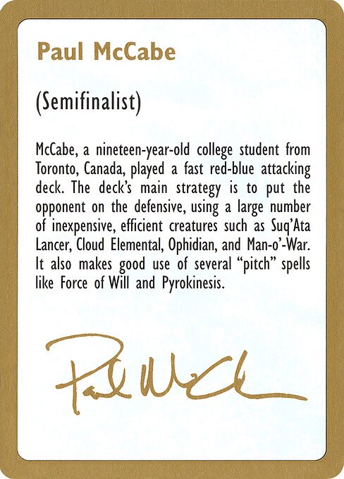 1997 Paul McCabe Biography Card