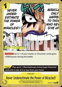 Never Underestimate the Power of Miracles!! (OP09-116) 카드 이미지