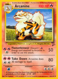Arcanine [Flamethrower | Take Down] 카드 이미지