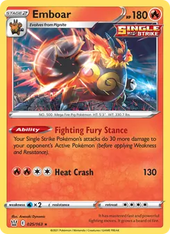 Emboar [Fighting Fury Stance | Heat Crash] 카드 이미지