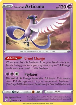 Galarian Articuno [Cruel Charge | Psylaser] 카드 이미지