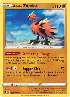 Galarian Zapdos [Strong Legs Charge | Zapper Kick] 카드 이미지