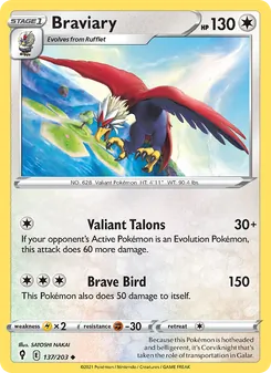 Braviary [Valiant Talons | Brave Bird] 카드 이미지