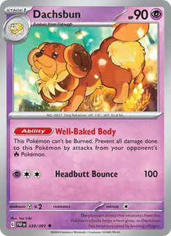 Dachsbun [Well-Baked Body | Headbutt Bounce] 카드 이미지