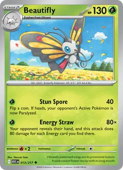 Beautifly [Stun Spore | Energy Straw] 카드 이미지