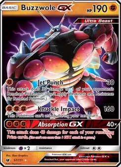 Buzzwole GX [Jet Punch | Knuckle Impact | Absorption GX] — Representative image. Exact edition/artwork/language not yet verified.