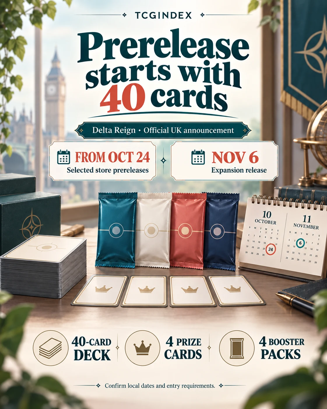 Actual card comparison: Your first Delta Reign prerelease: 40 cards, four Prizes, two dates