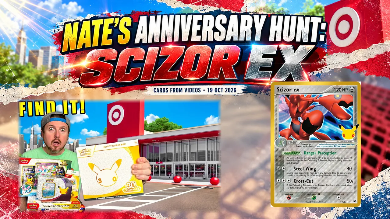 Original thumbnail and reviewed footage: RealBreakingNate. Card pixels: TCGplayer. ImageGen backdrop and typography with independent TCGIndex editing.