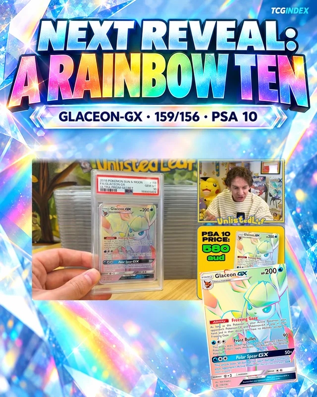 At 23:04: a rainbow Glaceon-GX receives a different result