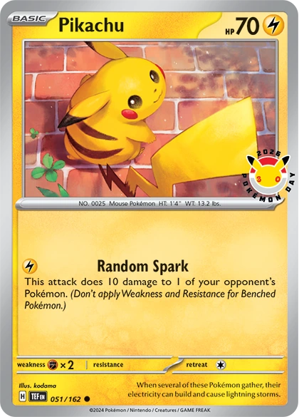 공식 영어 Pikachu 051/162 Pokémon Day 2026 스탬프 원본