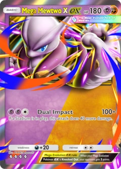 Official English Mega Mewtwo X ex Pocket card with Psychic and Fighting types