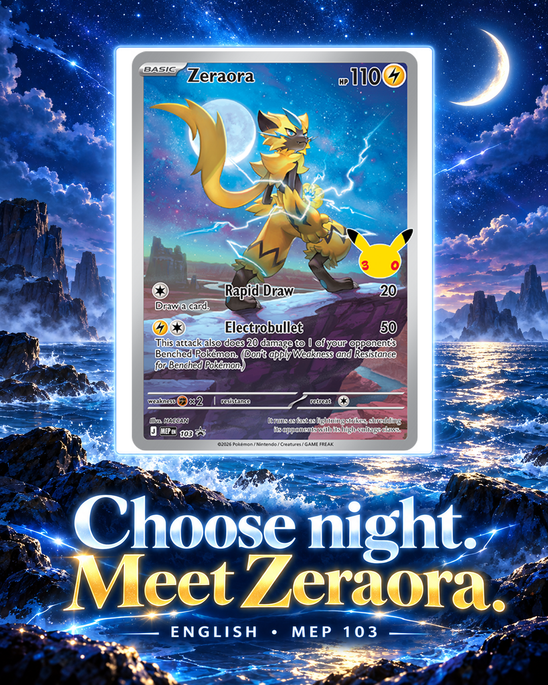 Choose night. Meet Zeraora.