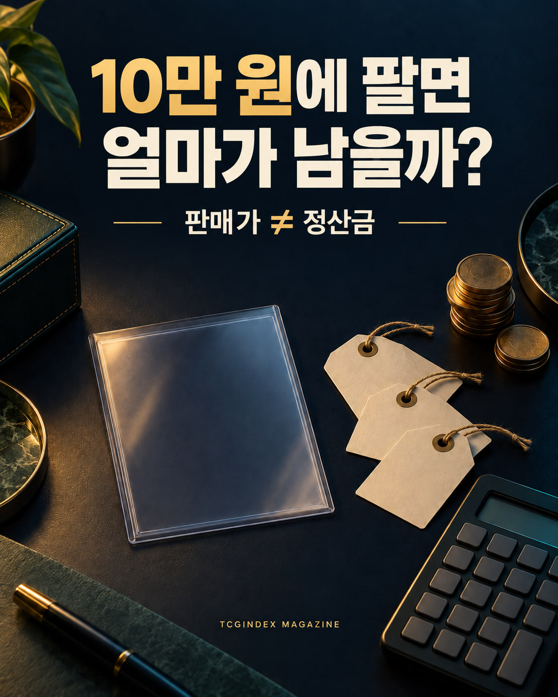 10만 원에 팔면 얼마 남을까? 카드 거래 정산표 표지용 개념 일러스트