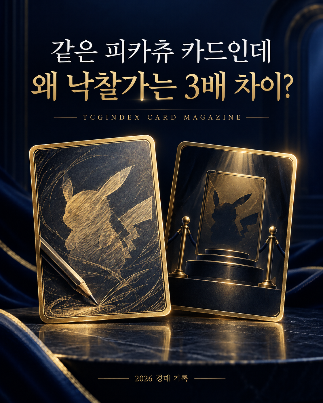 두 피카츄 일러스트레이터 경매 기록을 비교하는 TCGIndex 제작 일러스트
