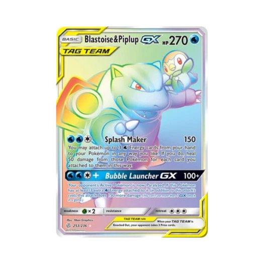 Pokemon TCG Blastoise & Piplup GX RR Cosmic Eclipse (English Ver.)