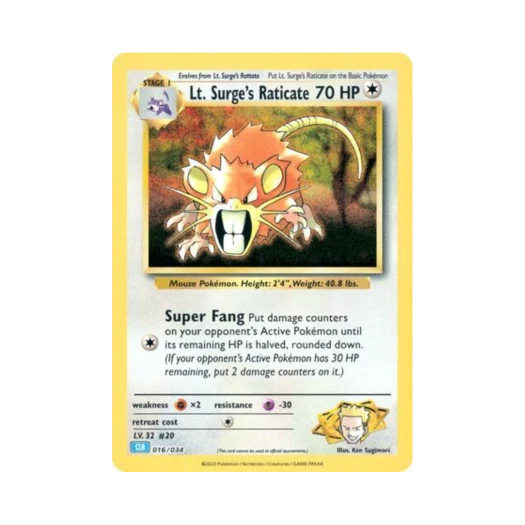 Pokemon TCG Lt. Surge's Raticate Pokemon TCG Classic (English Ver.)