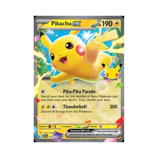 포켓몬 TCG 피카츄 ex RR 30주년 기념 (영문판)